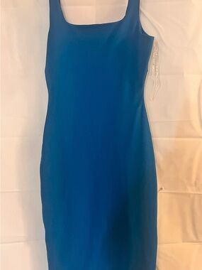 Derek Heart Teal-Blue Square Neck Midi Bodycon Dress